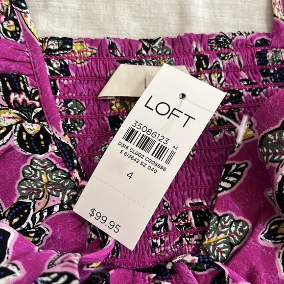 NWT Ann Taylor Loft Ruffle Midi Halter Dress Purple Floral Size 4 - Picture 11 of 12